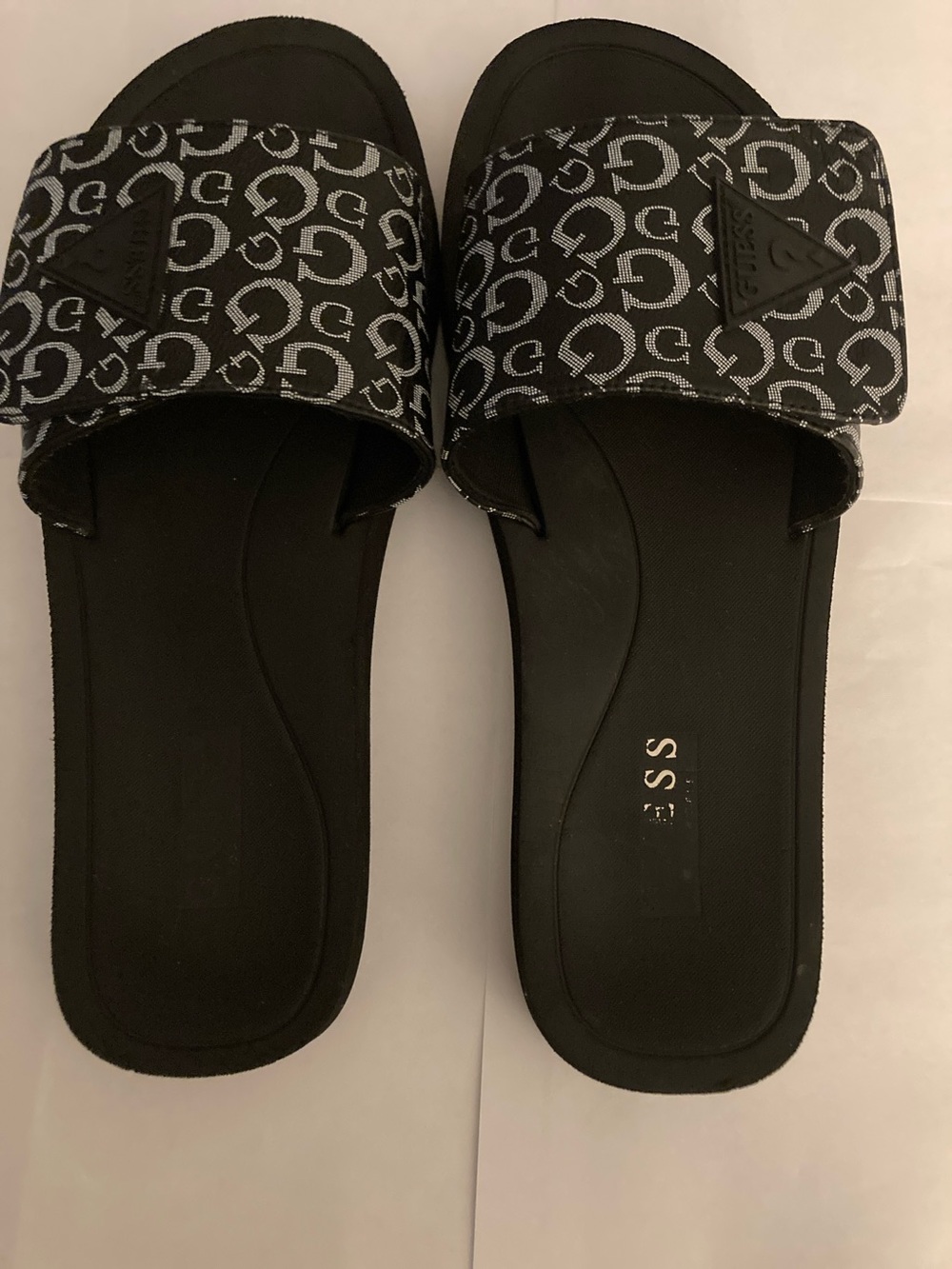 GUESS Black Slide Sandals with Monogram Strap